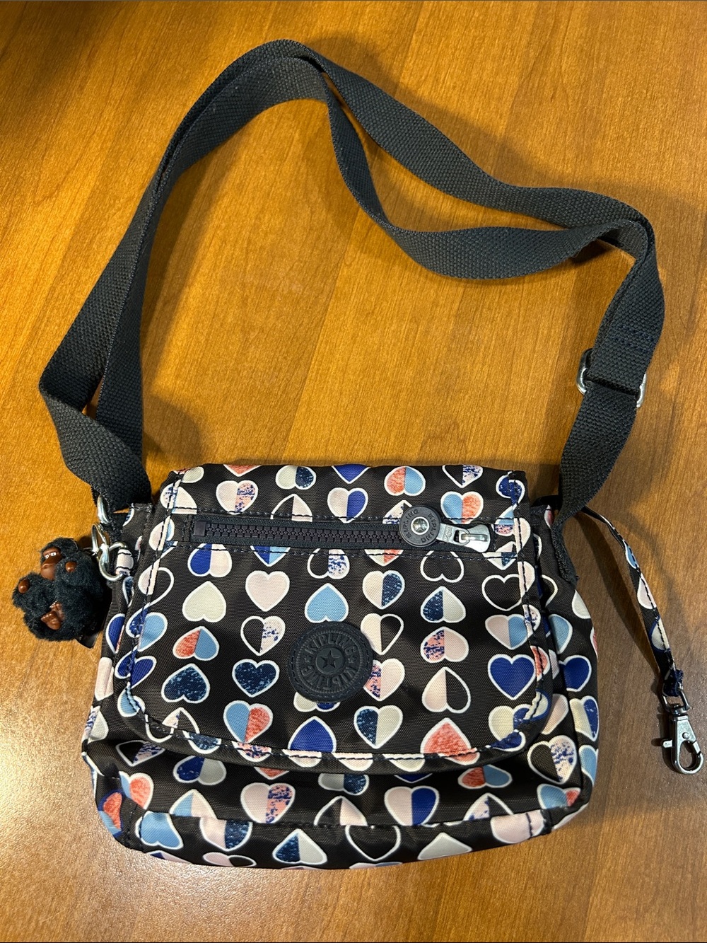 Kipling Black Crossbody Bag with Multicolor Heart Print